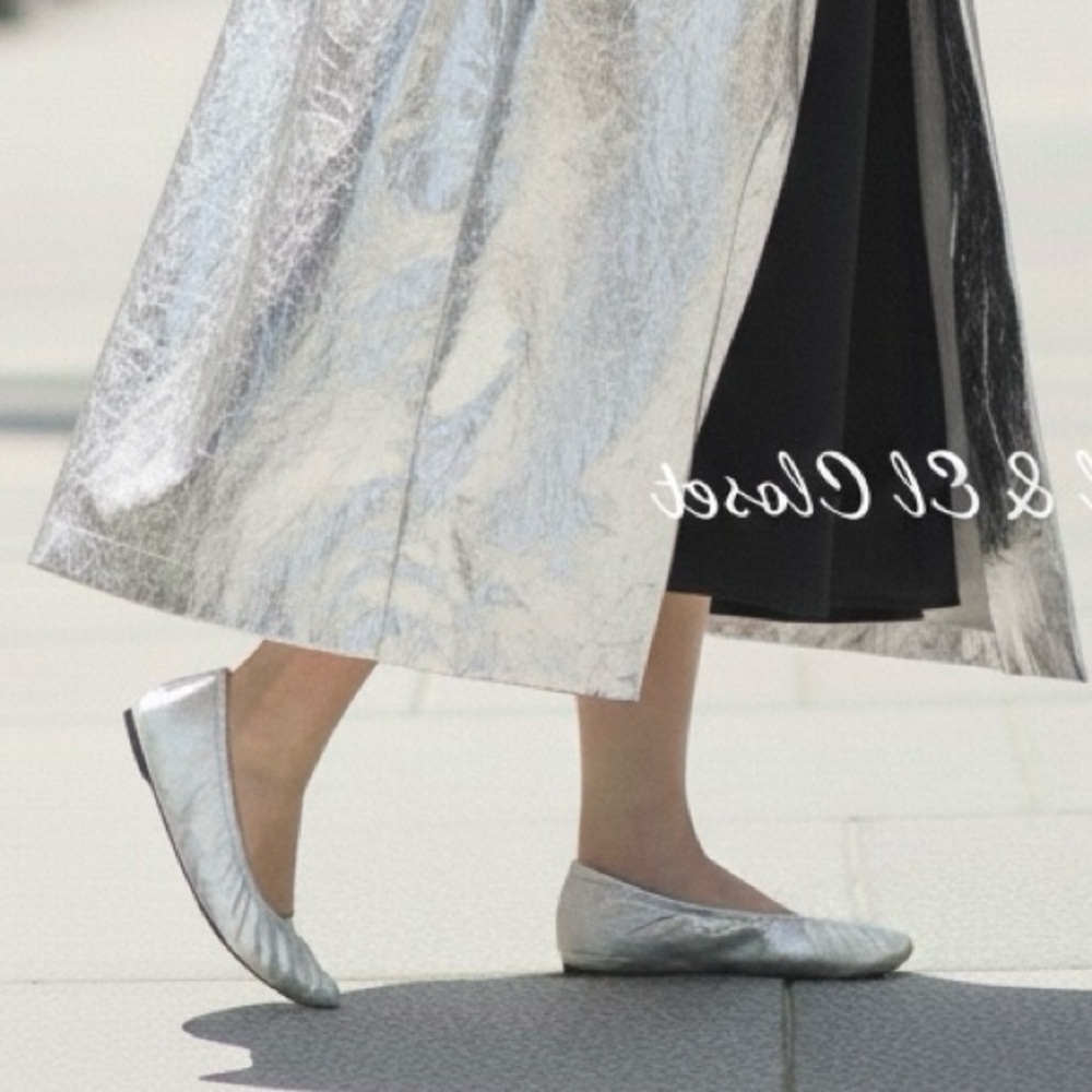 Rebecca Minkoff Ruched Silver Metallic Ballerina Flats Size 7.5 NEW With Box